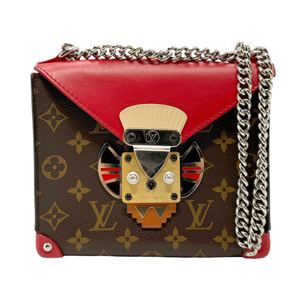 Louis Vuitton Monogram Pochette Mask Canvas Leather Shoulder Bag Red Silver